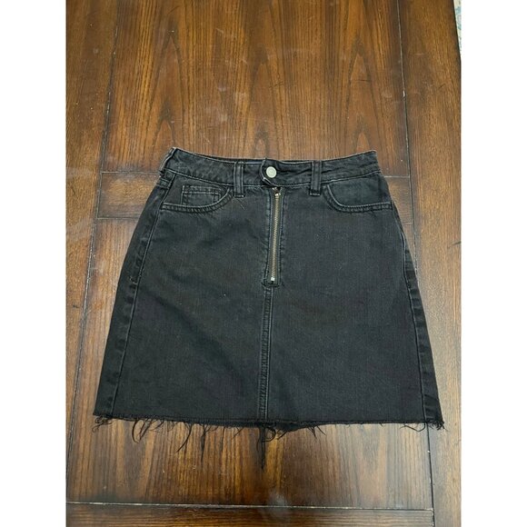 Hollister Dresses & Skirts - Hollister Black Jean Skirt Ultra High Rise Denim Raw Hem Mini Denim sz 24 (0)
